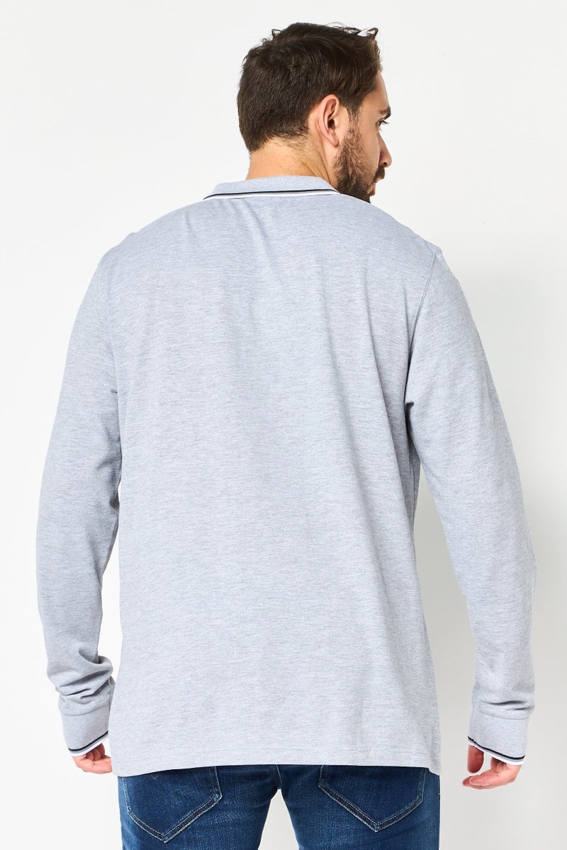 Celio Men Regular Fit Solid Long Sleeves Polo Shirt, Grey - Image 4