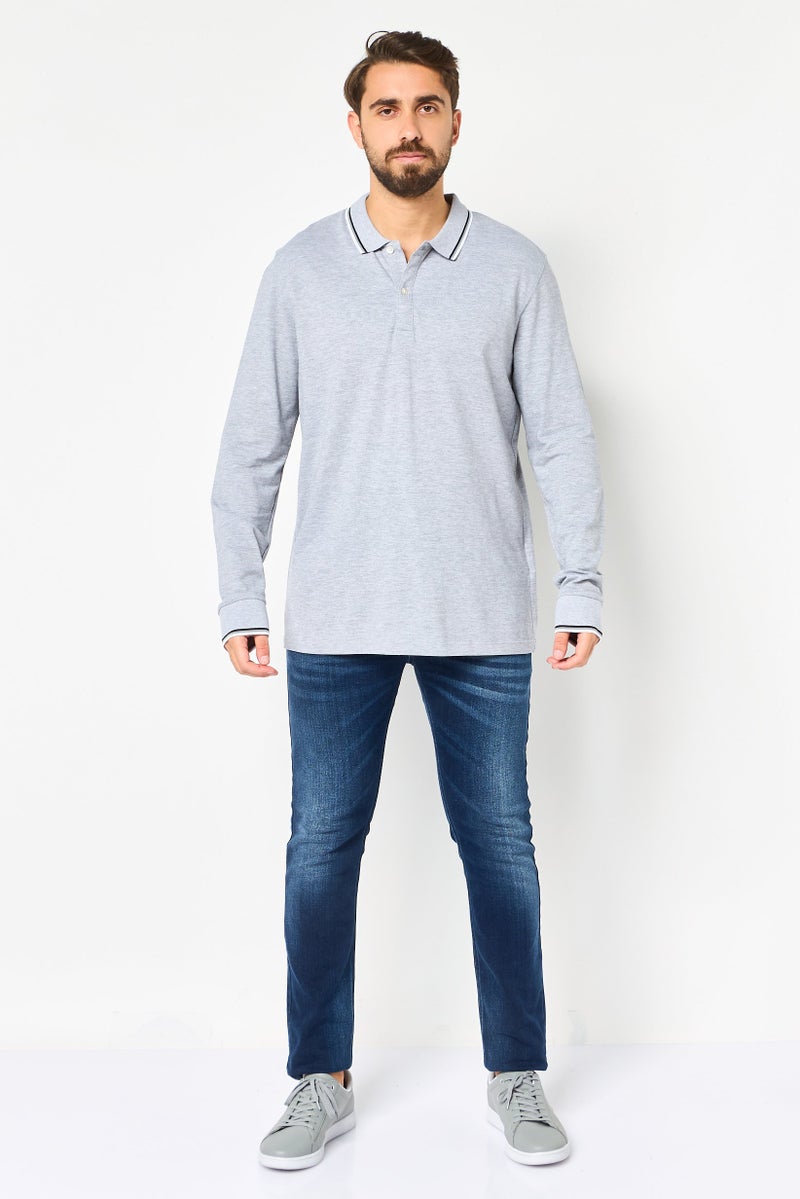 Celio Men Regular Fit Solid Long Sleeves Polo Shirt, Grey - Image 2