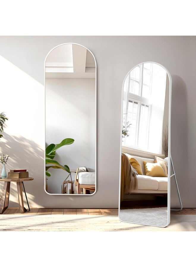 Decorhills Arched Full Length Mirror 157x47cm with Rounded Corners – Aluminum Alloy Frame, Foldable Metal Stand & Hanging Teeth – Floor Standing & Wall Mounted for Bedroom, Dressing, Living Room - White - Image 1