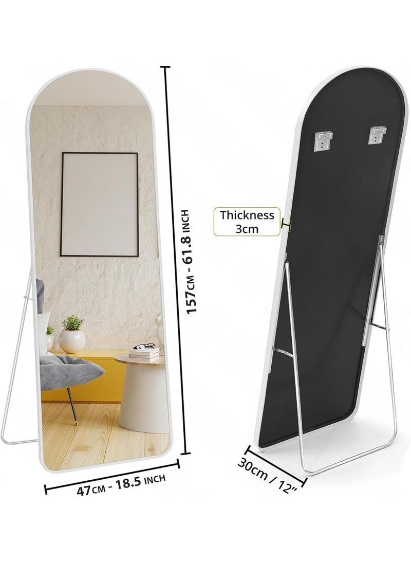 Decorhills Arched Full Length Mirror 157x47cm with Rounded Corners – Aluminum Alloy Frame, Foldable Metal Stand & Hanging Teeth – Floor Standing & Wall Mounted for Bedroom, Dressing, Living Room - White - Image 2