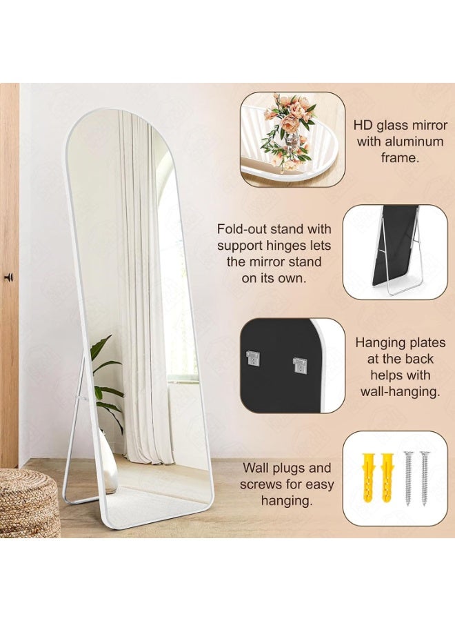 Decorhills Arched Full Length Mirror 157x47cm with Rounded Corners – Aluminum Alloy Frame, Foldable Metal Stand & Hanging Teeth – Floor Standing & Wall Mounted for Bedroom, Dressing, Living Room - White - Image 5
