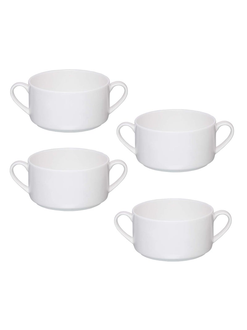 Clay Craft - Premium Ceramic Soup Mug Set - Microwave Safe, Glossy Finish, Double Handle Design, Durable Bowl Cups for Soup & Beverages - White - 460ml Large Capacity (Set of 4) - Image 2