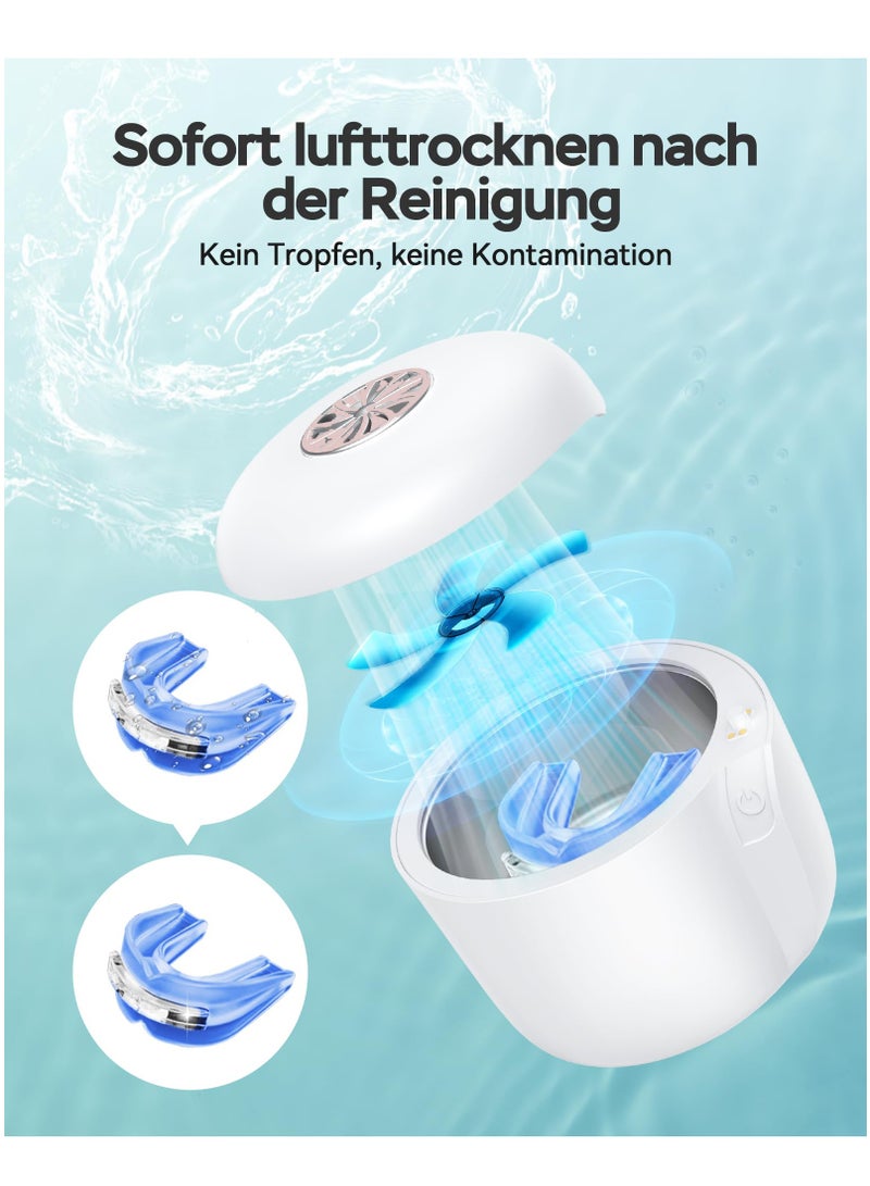 SOLARAE منظف احتفاظ بالموجات فوق الصوتية، آلة تنظيف أطقم الأسنان بتردد 45 كيلو هرتز مع مروحة، آلة تنظيف احتفاظ محمولة، آلة تنظيف المجوهرات، لأطقم الأسنان، الاحتفاظ، المحاذاة، التقويم، واقي الفم (أبيض) - Image 3