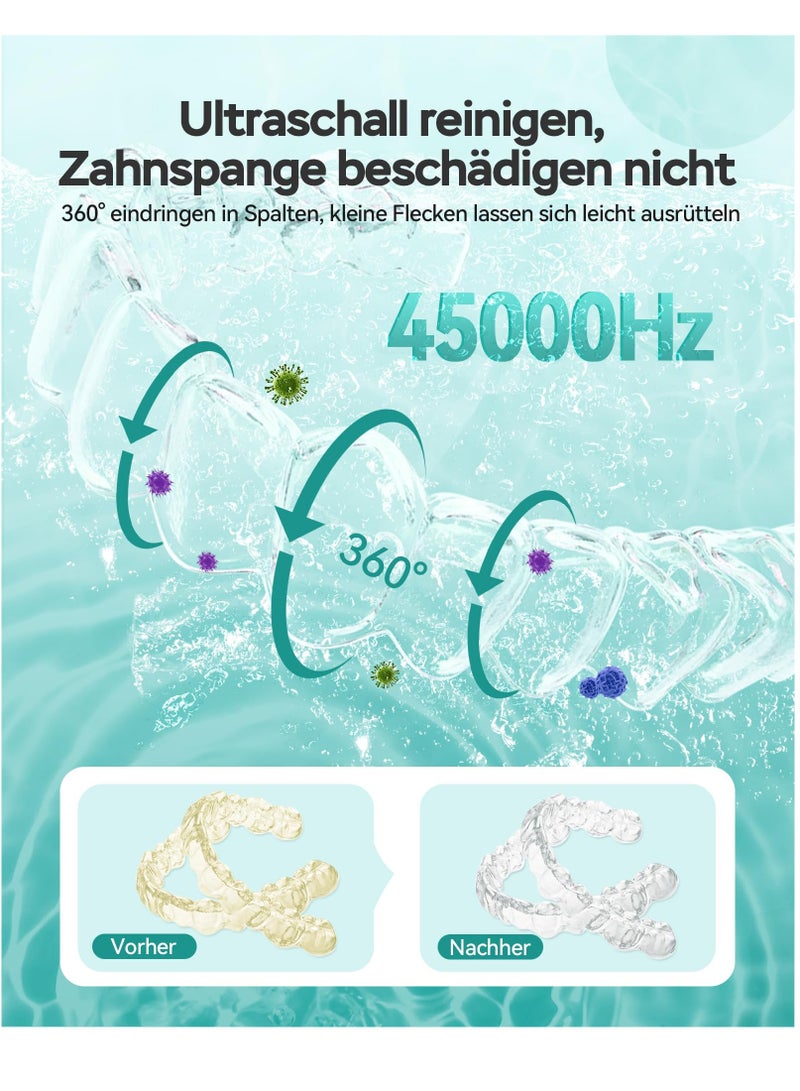 SOLARAE منظف احتفاظ بالموجات فوق الصوتية، آلة تنظيف أطقم الأسنان بتردد 45 كيلو هرتز مع مروحة، آلة تنظيف احتفاظ محمولة، آلة تنظيف المجوهرات، لأطقم الأسنان، الاحتفاظ، المحاذاة، التقويم، واقي الفم (أبيض) - Image 2