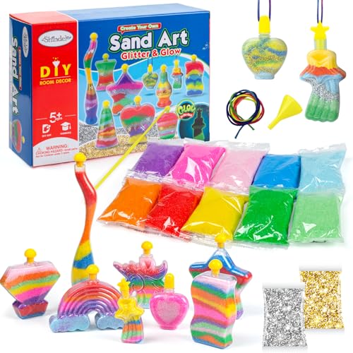 Shindel Sand Art Kits for Kids 36 PCS Sand Painting for Crafts 8 Shapes of Bottles 10 Assorted Colored and 2 Glitter Sand Bags for Kids DIY Project - Image 1
