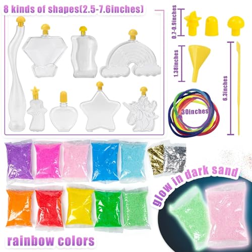 Shindel Sand Art Kits for Kids 36 PCS Sand Painting for Crafts 8 Shapes of Bottles 10 Assorted Colored and 2 Glitter Sand Bags for Kids DIY Project - Image 5