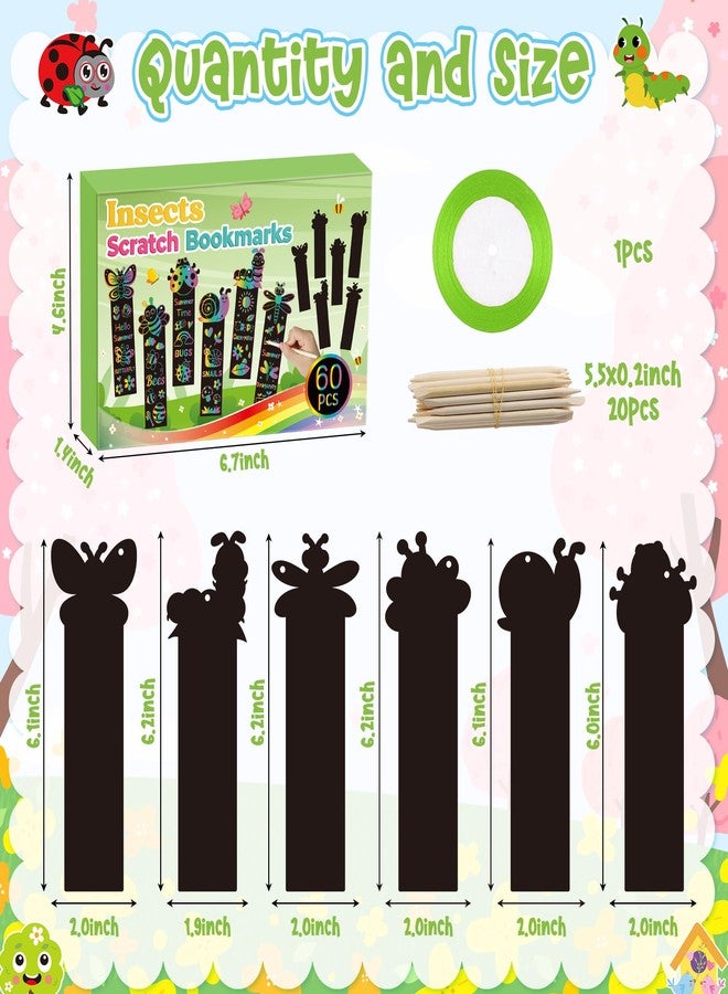 سي واي 2 سايد فواصل كتب CY2SIDE الربيعية القابلة للخدش - 60 قطعة. فواصل كتب "مرحباً بالحشرات الربيعية" للأطفال، اصنعها بنفسك، وقت الحشرات، النحل، ورق ملون سحري قابل للخدش، حرفة يدوية لأنشطة الفصل الدراسي، مشروع فني - Image 2