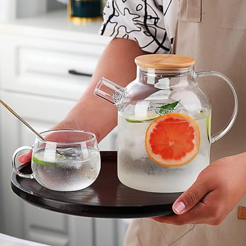 KHOLAD Glass Tea Pot with Removable Filter & Bamboo Lid 1500ml Fruit Infused Water Jar with Handle Stovetop Safe, Microwave Safe Tea Kettle Maker for Blooming and Loose Leaf Tea (1500ML) - Image 3