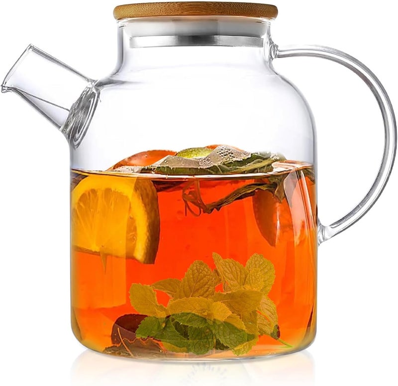 KHOLAD Glass Tea Pot with Removable Filter & Bamboo Lid 1500ml Fruit Infused Water Jar with Handle Stovetop Safe, Microwave Safe Tea Kettle Maker for Blooming and Loose Leaf Tea (1500ML) - Image 1