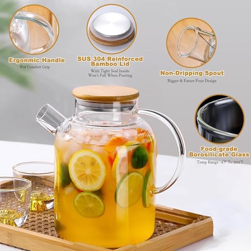 KHOLAD Glass Tea Pot with Removable Filter & Bamboo Lid 1500ml Fruit Infused Water Jar with Handle Stovetop Safe, Microwave Safe Tea Kettle Maker for Blooming and Loose Leaf Tea (1500ML) - Image 4