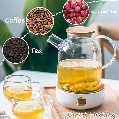 KHOLAD Glass Tea Pot with Removable Filter & Bamboo Lid 1500ml Fruit Infused Water Jar with Handle Stovetop Safe, Microwave Safe Tea Kettle Maker for Blooming and Loose Leaf Tea (1500ML) - Image 5