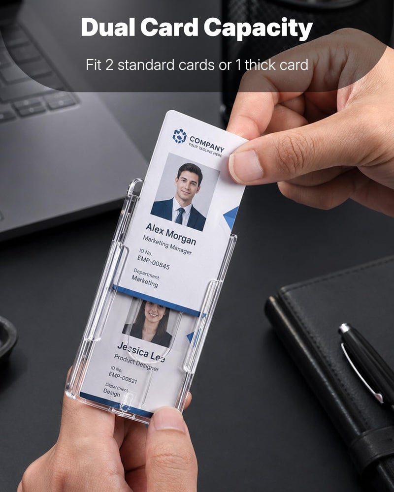 باوفلي حامل البطاقات العمودي من Pawfly، مجموعة 2 قطع، يحتوي على مساحة للإبهام، وغلاف واقي شفاف ومتين من البلاستيك، مناسب لبطاقات الهوية الرسمية، بطاقات الائتمان، رخص القيادة، والمرور. - Image 5
