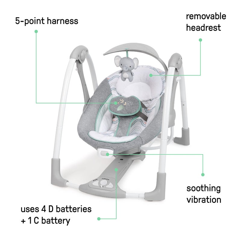 Ingenuity ConvertMe 2-in-1 Compact Portable Automatic Baby Swing & Infant Seat, Battery-Saving Vibrations, Nature Sounds, 0-9 Months 6-20 lbs (Swell) - Image 2