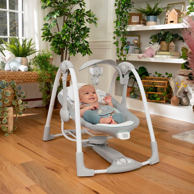 Ingenuity ConvertMe 2-in-1 Compact Portable Automatic Baby Swing & Infant Seat, Battery-Saving Vibrations, Nature Sounds, 0-9 Months 6-20 lbs (Swell) - Image 3