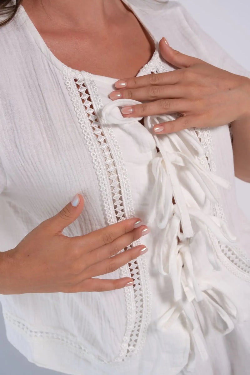 Carina Lace-Up Cotton Pyjama Set - Image 3