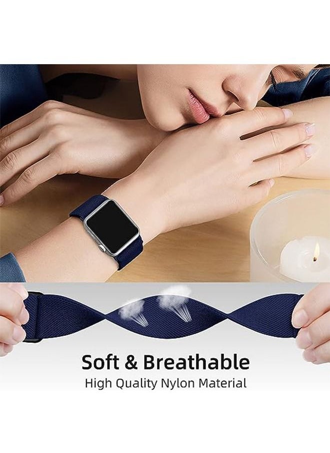 Ocean - Soft Nylon Elastic Braided Strap For Apple Watch SE Series 8/7/6/5/4/3/2/1 (Navy Blue, 38mm/40mm/41mm) - Image 1