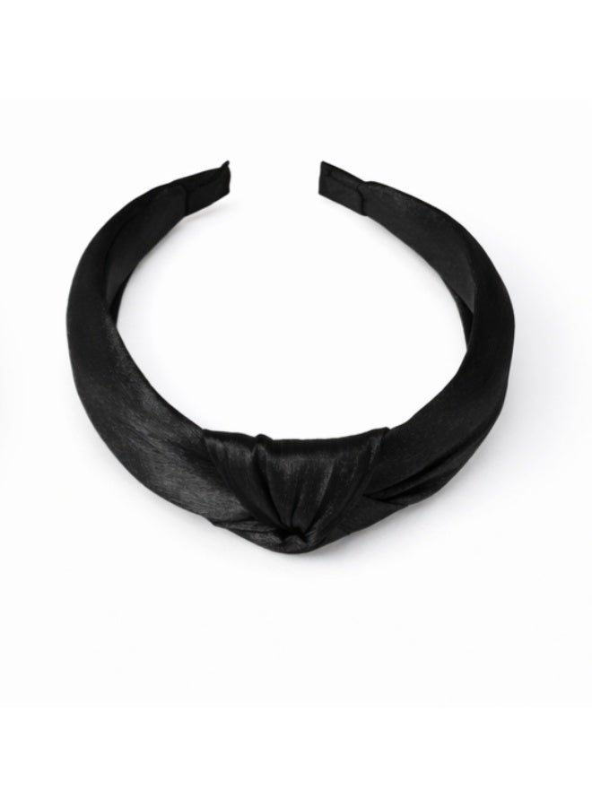 طوق شعر ساتان أسود كلاسيك بعقدة عريضة - Image 2