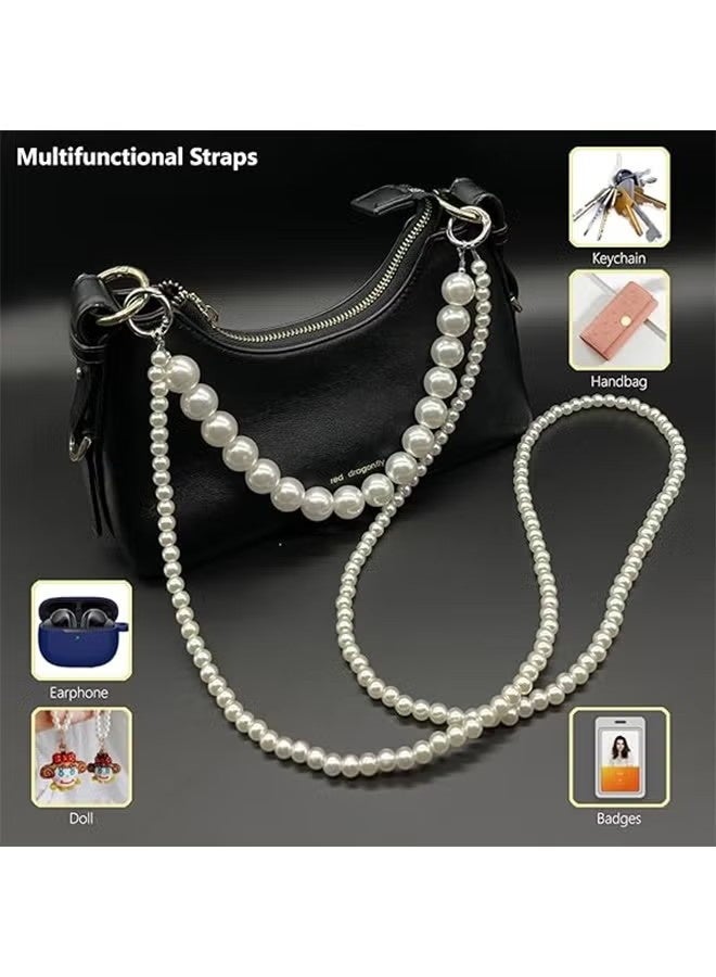 2Pcs Pearl & Beaded Phone Crossbody Lanyard with Wrist Strap,Universal Cell Phone Lanyard and Crossbody Phone Strap for Women,Chain,Includes 1 Tether Tab,for Most Phones, Bags,and Purses - Image 3