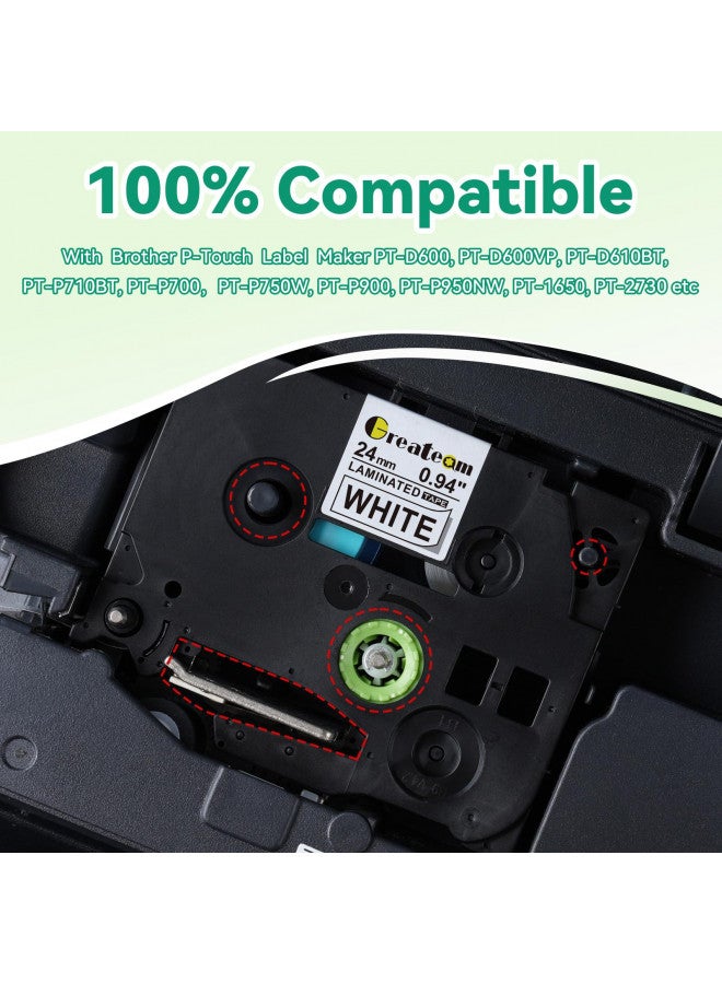 GreaTeam Greateam TZ Tape 24mm PTD610BT Compatible with Brother Label Maker Tape 1Inch for Brother P-Touch PT-D610BT PT-D600 PT-D700 PT-P710BT, Black on White/Clear/Yellow/Red/Blue/Green, 6 Packs  - Image 2