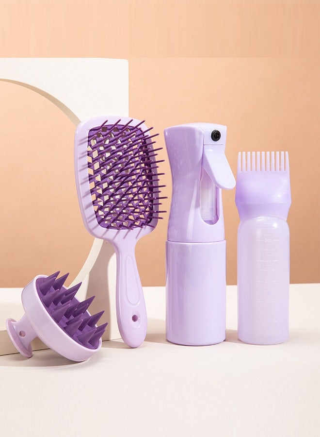 Loquat Spray bottle, silicone hair wash brush, hair comb, hair dye bottle, ladies' special scalp massage comb 4-piece set - Image 1