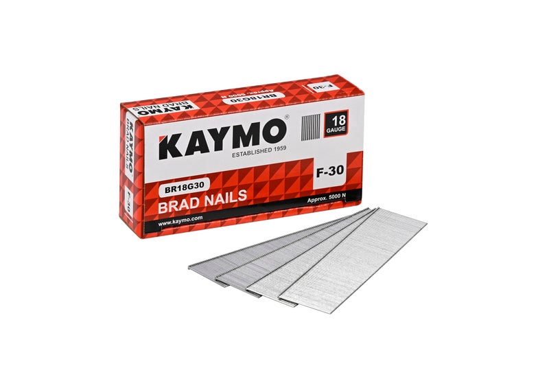 Kaymo F-Series 18G Brad Nails 30 mm - 5000 Nails | Heavy-Duty Steel Fasteners for Woodwork, Modular Kitchens, MDF, Canvas Art, Construction | High Precision | Compatible with Kaymo Brad Nailers - Image 1
