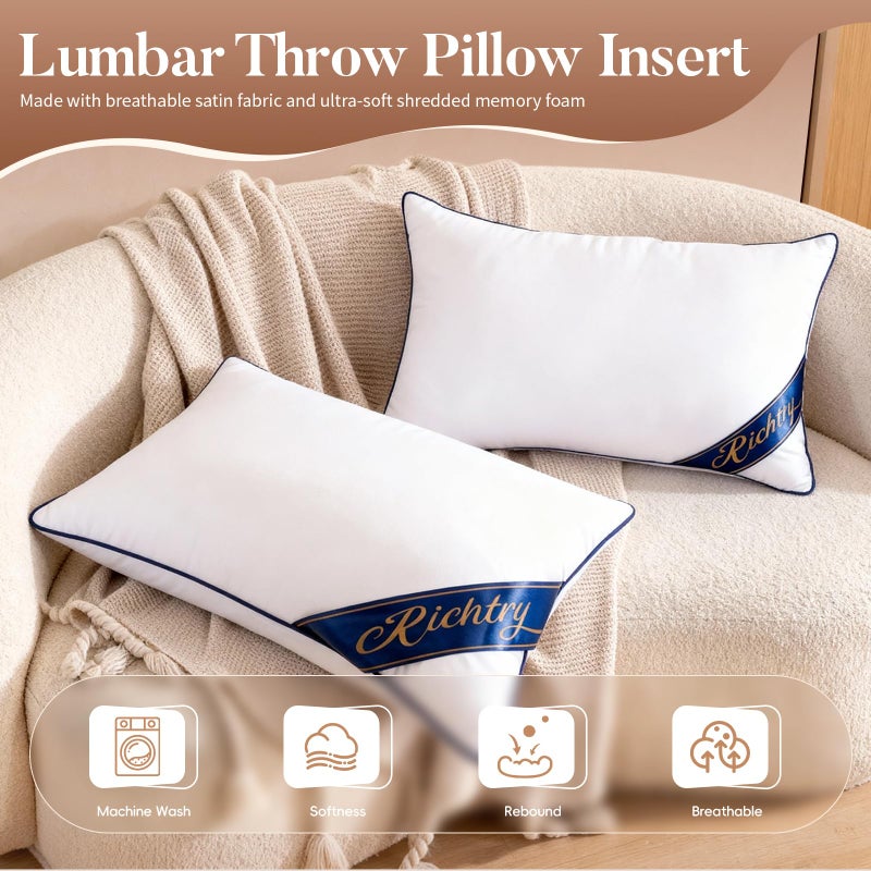Richtry Premium Memory Foam 14 x 36 Inch Throw Pillow Insert - Decorative Lumbar Throw Pillow for Living Room, Sofa and Couch, 14 x 36 Inch, White - Image 2