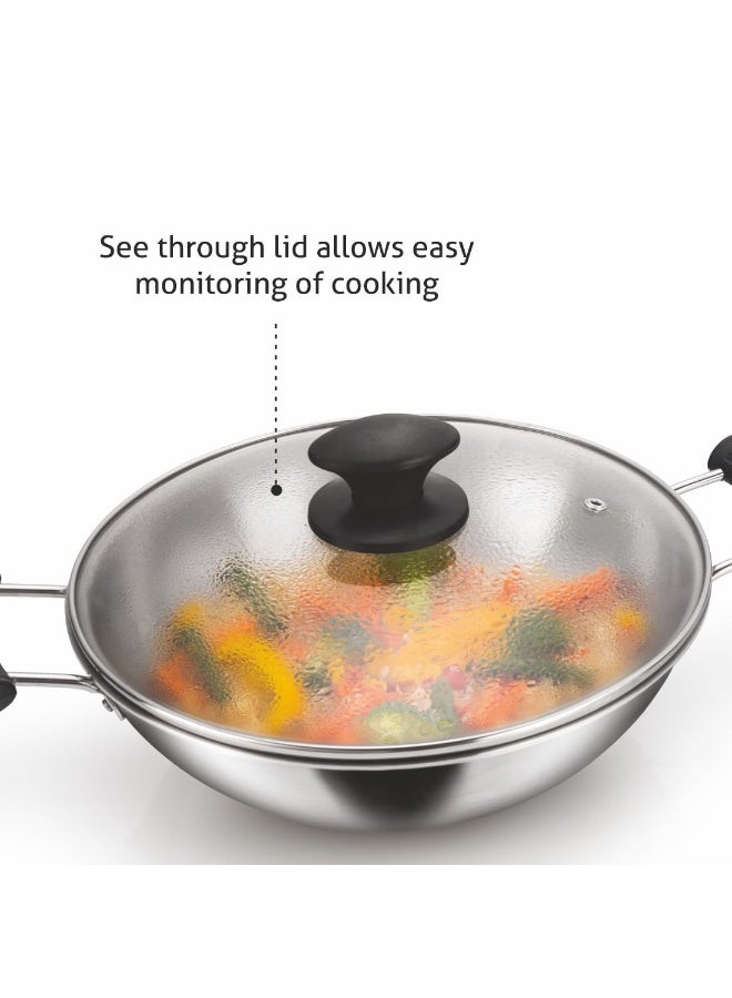 Alda Bueno Stainless Steel Cookware Triply Kadhai with Lid | 32cm (6.3L) - Image 4