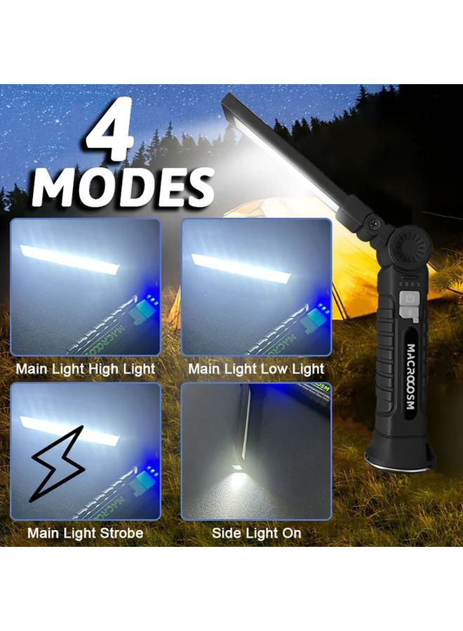 Green USB Rechargeable LED Work Lamp COB Foldable Flashlight With Magnet Hook - Image 5