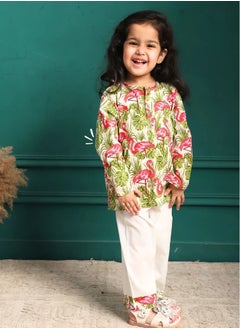 Polka Tots Polka Tots Full Sleeves Night Wear Swan Kurta Pyjama - Pink  - Image 1