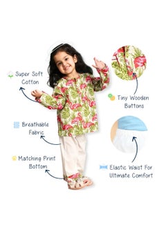 Polka Tots Polka Tots Full Sleeves Night Wear Swan Kurta Pyjama - Pink  - Image 5