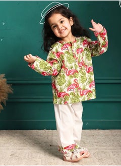 Polka Tots Polka Tots Full Sleeves Night Wear Swan Kurta Pyjama - Pink  - Image 3