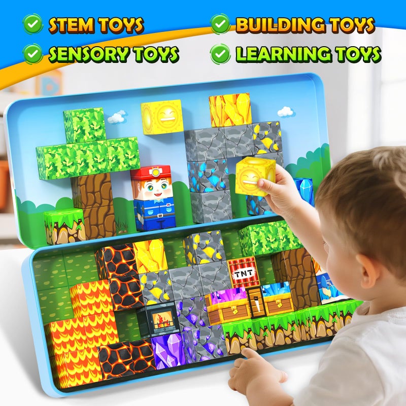 Soyee Magnetic Blocks Travel Toys with Metal Tin Travel Essentials STEM Learning Outdoor Building Kids Toddler Toys & Birthday Gifts for Boys Girls Ages 3+ - Image 5
