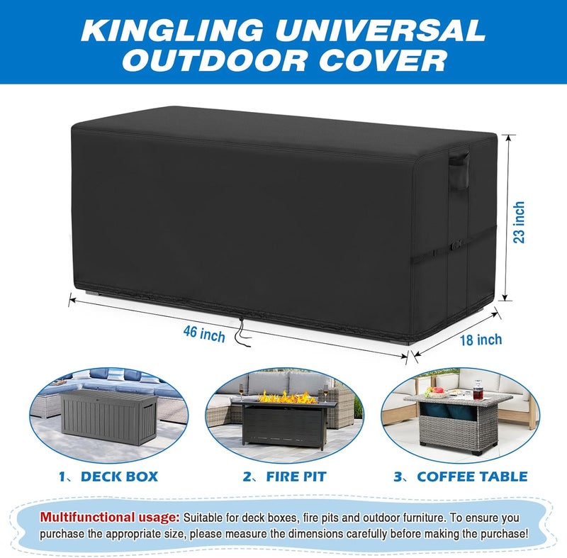 Kingling Deck Box Cover, Outdoor Storage Box Cover for Keter 71 Gallon Deck Box, Waterproof Outside Patio Storage Bench Deck Boxes Covers Black (46" L x 18" W x 23" H) - Image 2