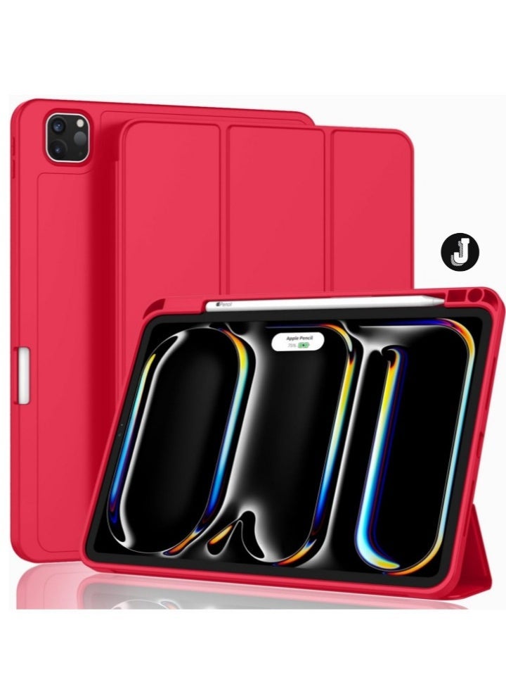 JAJEEK "2024 iPad Pro 11" Case (M4, 5th Gen) – Smart Case with Pencil Holder, Touch ID Support & Auto Wake/Sleep Function (Red)" - Image 1