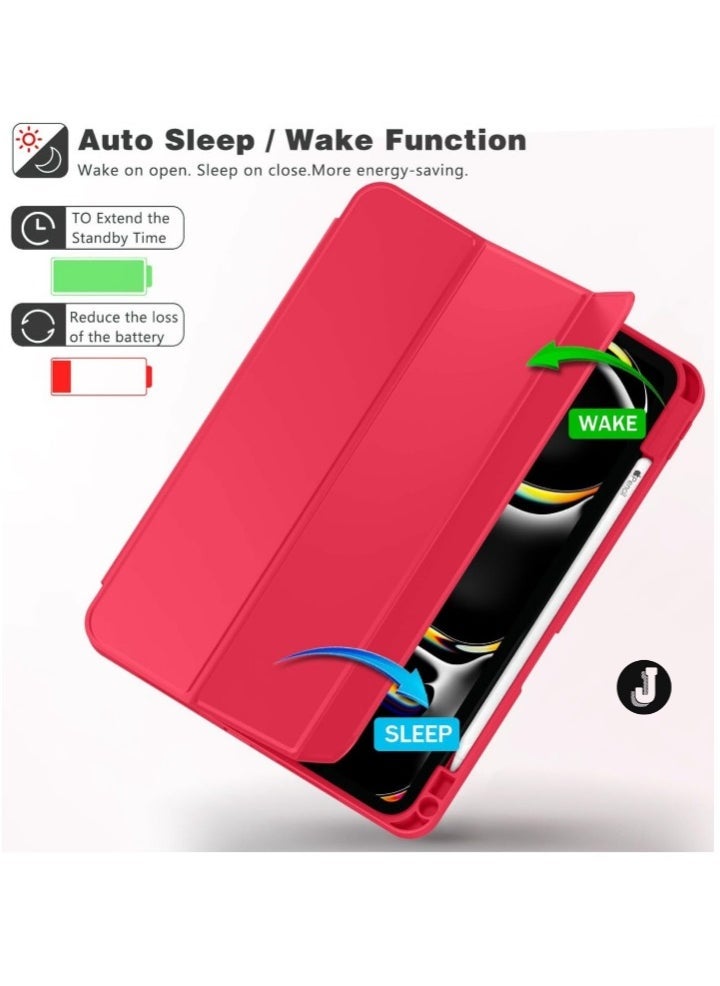 JAJEEK "2024 iPad Pro 11" Case (M4, 5th Gen) – Smart Case with Pencil Holder, Touch ID Support & Auto Wake/Sleep Function (Red)" - Image 5