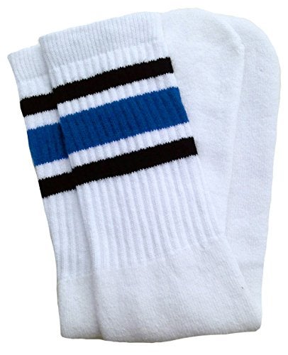 SKATERSOCKS 22" Knee high White tube socks with Black-Royal Blue stripes style 3 - Image 5
