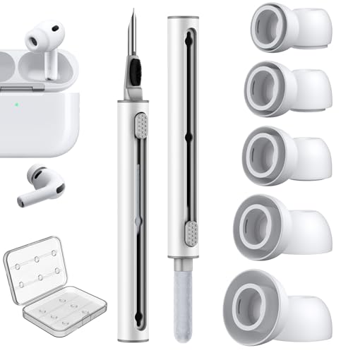 Link Dream 5 Pairs Replacement Ear Tips for AirPods Pro 3 Silicon Ear Buds Tips with Cleaner Pen & Portable Storage Box White（XXS/XS/S/M/L Tips+ Cleaner Pen - Image 1