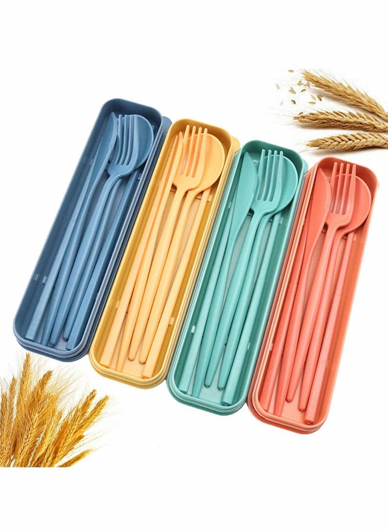 Wheat Straw Cutlery, 4 Sets Portable Cutlery Set, Reusable Travel Flatware for Lunch Boxes Workplace Camping School Picnic or Daily Use(4 Colors, With Storage Box)  - Image 1