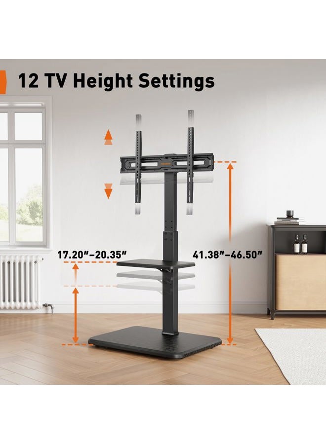 Perlegear Floor TV Stand with Power Outlet, Universal TV Stand for 32-75 inch TVs, Height Adjustable, Swivel, Black Wood Base, Max VESA 600x400mm, PGFS06 - Image 5