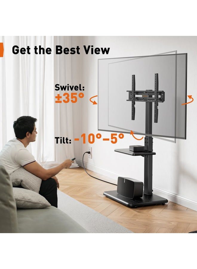 Perlegear Floor TV Stand with Power Outlet, Universal TV Stand for 32-75 inch TVs, Height Adjustable, Swivel, Black Wood Base, Max VESA 600x400mm, PGFS06 - Image 4