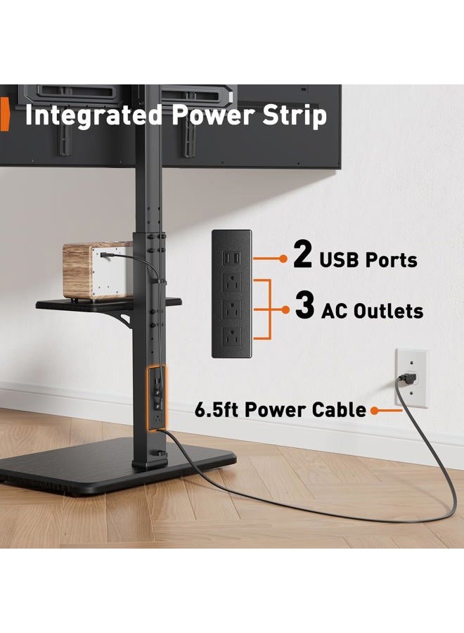 Perlegear Floor TV Stand with Power Outlet, Universal TV Stand for 32-75 inch TVs, Height Adjustable, Swivel, Black Wood Base, Max VESA 600x400mm, PGFS06 - Image 3