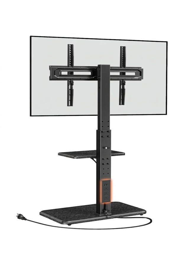 Perlegear Floor TV Stand with Power Outlet, Universal TV Stand for 32-75 inch TVs, Height Adjustable, Swivel, Black Wood Base, Max VESA 600x400mm, PGFS06 - Image 1