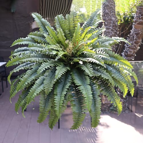 Galebeiren Artificial Ferns for Outdoors, 45" Large Faux Ferns 63 Fronds Fake Boston Fern Plant for Planter Garden Home Yards Farmhouse Decor Dark Green - Image 4
