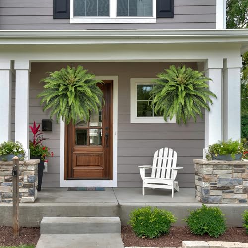 Galebeiren Artificial Ferns for Outdoors, 45" Large Faux Ferns 63 Fronds Fake Boston Fern Plant for Planter Garden Home Yards Farmhouse Decor Dark Green - Image 2