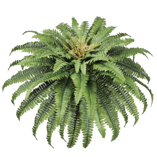 Galebeiren Artificial Ferns for Outdoors, 45" Large Faux Ferns 63 Fronds Fake Boston Fern Plant for Planter Garden Home Yards Farmhouse Decor Dark Green - Image 1