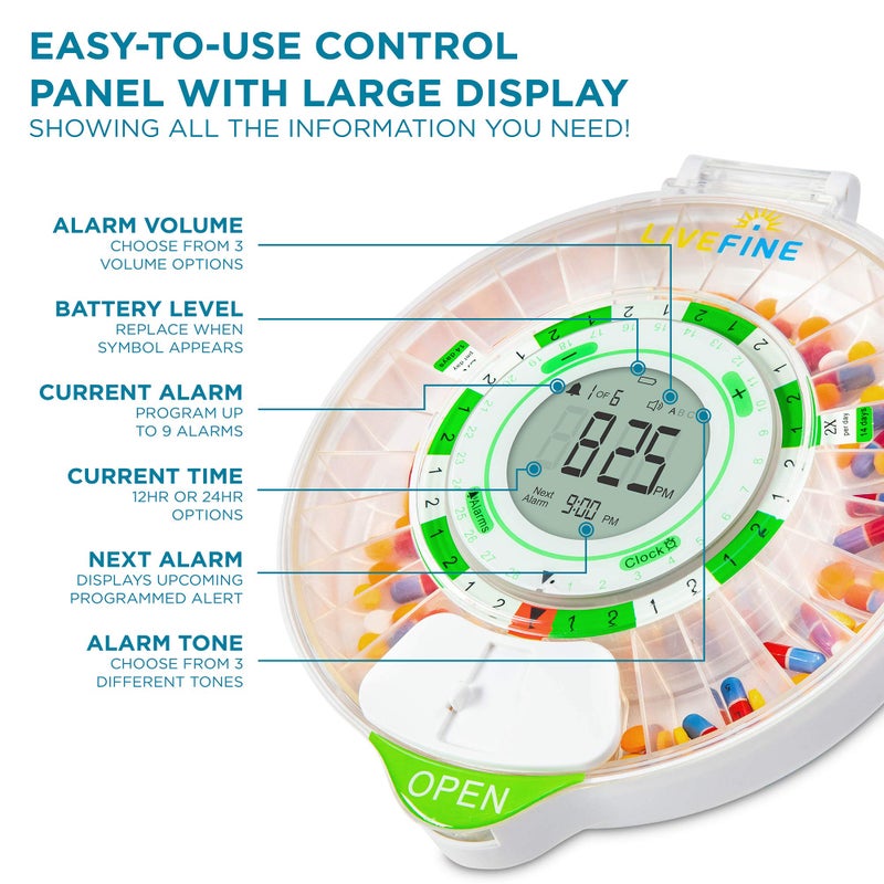Live Fine 28-Day Automatic Pill Dispenser with Upgraded LCD Display, Key Lock, Sound & Light for Prescriptions, Medication, Vitamins, Supplements & More - Image 3