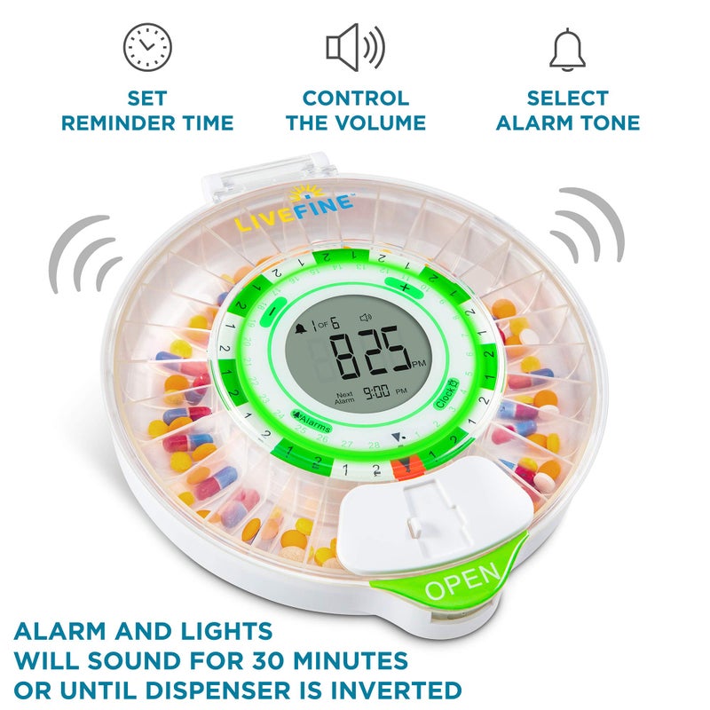 Live Fine 28-Day Automatic Pill Dispenser with Upgraded LCD Display, Key Lock, Sound & Light for Prescriptions, Medication, Vitamins, Supplements & More - Image 2
