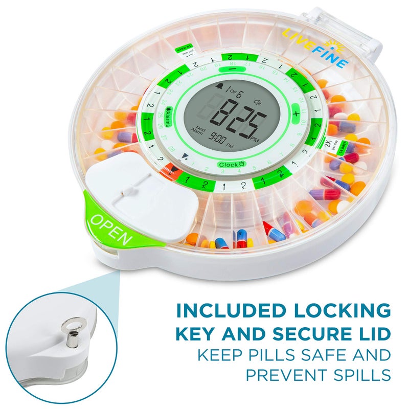Live Fine 28-Day Automatic Pill Dispenser with Upgraded LCD Display, Key Lock, Sound & Light for Prescriptions, Medication, Vitamins, Supplements & More - Image 4