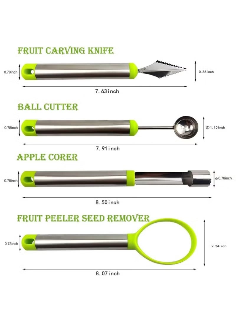 4 Pcs Melon Baller Scoop Set, Professional Stainless Steel Watermelon Knife Fruit Carving Tool Set, Fruit Scooper Seed Remover Melon Baller Carving Knife Double Sided Melon Baller - Image 2