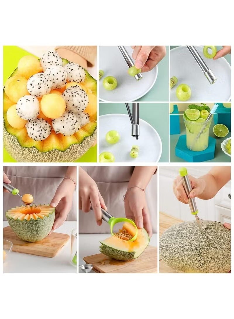 4 Pcs Melon Baller Scoop Set, Professional Stainless Steel Watermelon Knife Fruit Carving Tool Set, Fruit Scooper Seed Remover Melon Baller Carving Knife Double Sided Melon Baller - Image 4
